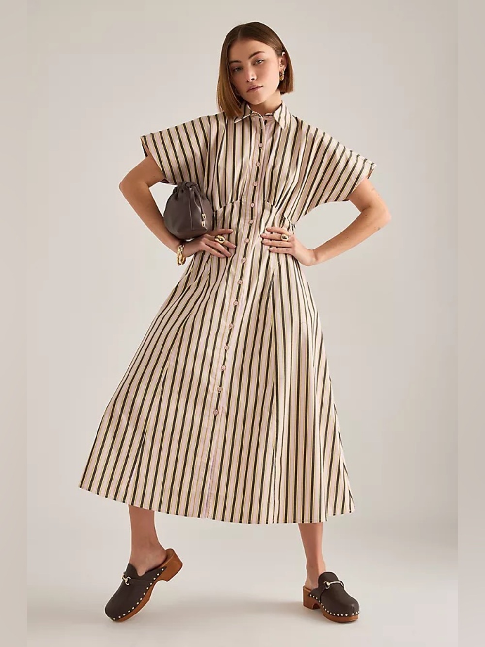 Exquise Raina Short-Sleeve Midi Shirt Dress